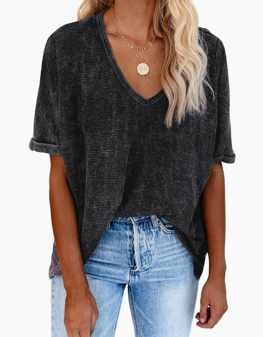 Gray High Low Cuffed Tee