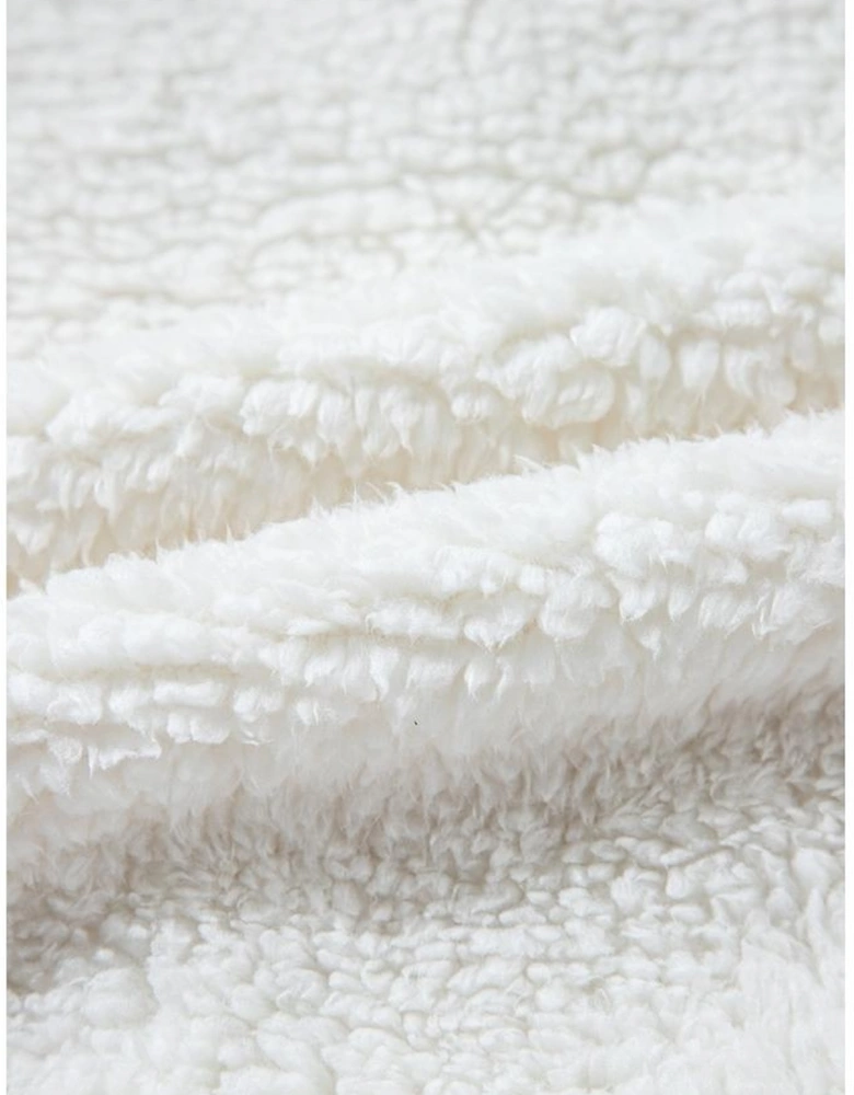 Beige Faux Fur Button Pocketed Lapel Collar Jacket