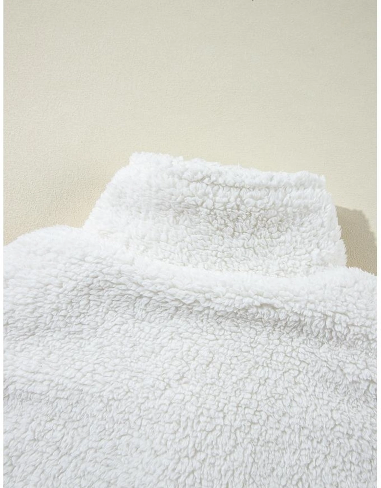 Beige Faux Fur Button Pocketed Lapel Collar Jacket