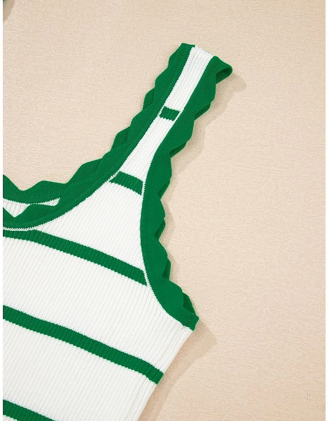 Bright Green Striped Scalloped Edge U Neck Sleeveless Sweater Vest