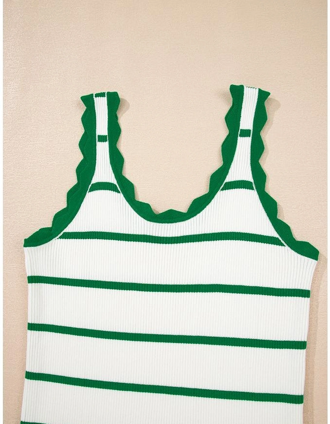 Bright Green Striped Scalloped Edge U Neck Sleeveless Sweater Vest