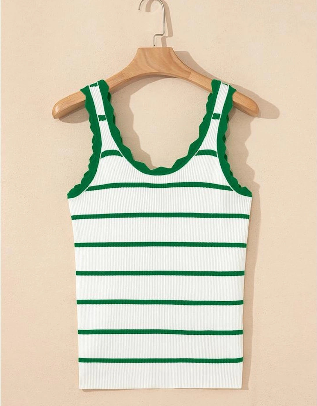 Bright Green Striped Scalloped Edge U Neck Sleeveless Sweater Vest