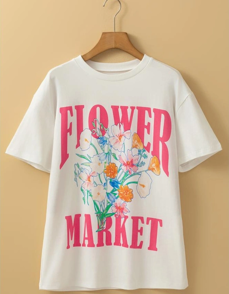 White FLOWER MARKET Graphic T Shirt