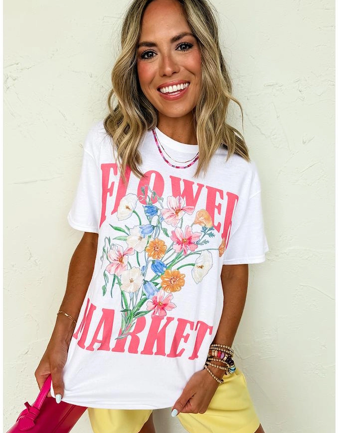 White FLOWER MARKET Graphic T Shirt