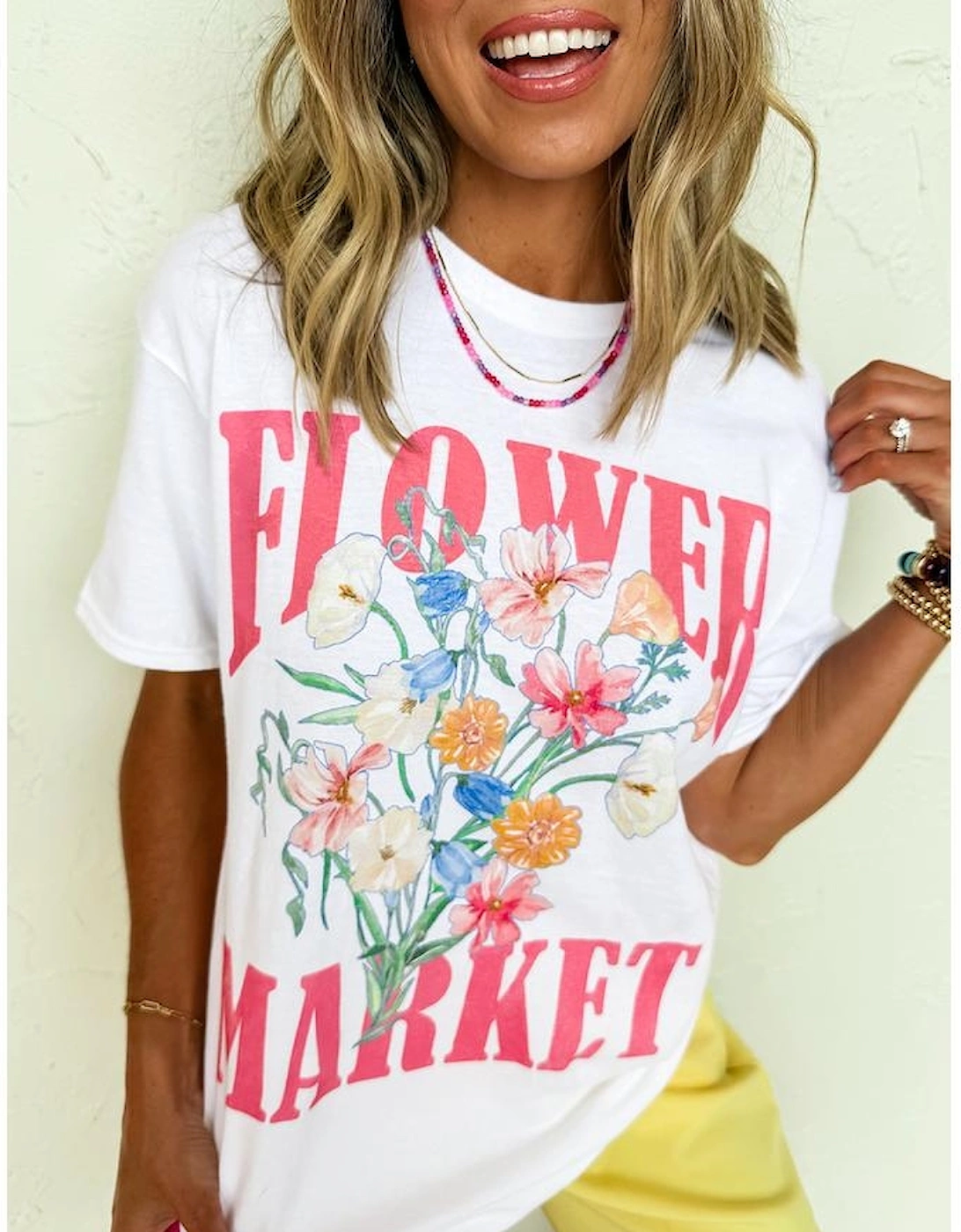 White FLOWER MARKET Graphic T Shirt