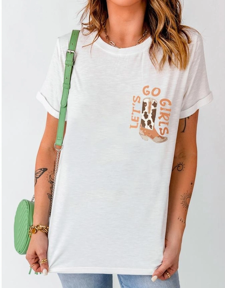 White Double-Side Cowboy Hat & Boots Graphic Tee