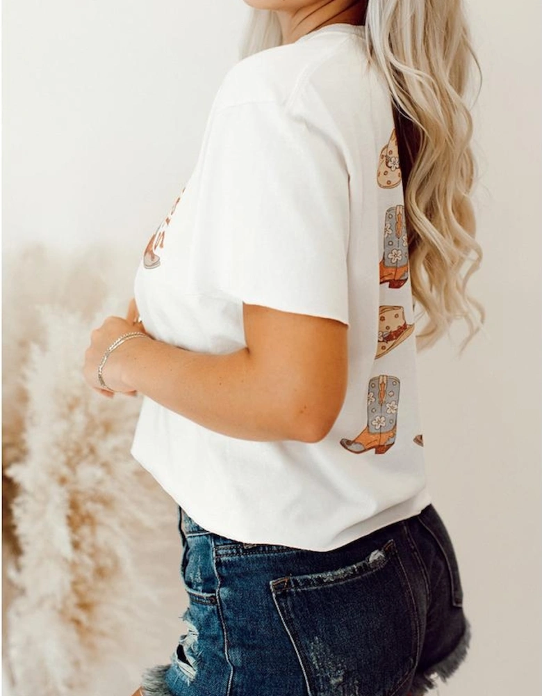 White Double-Side Cowboy Hat & Boots Graphic Tee
