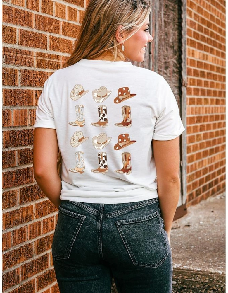 White Double-Side Cowboy Hat & Boots Graphic Tee