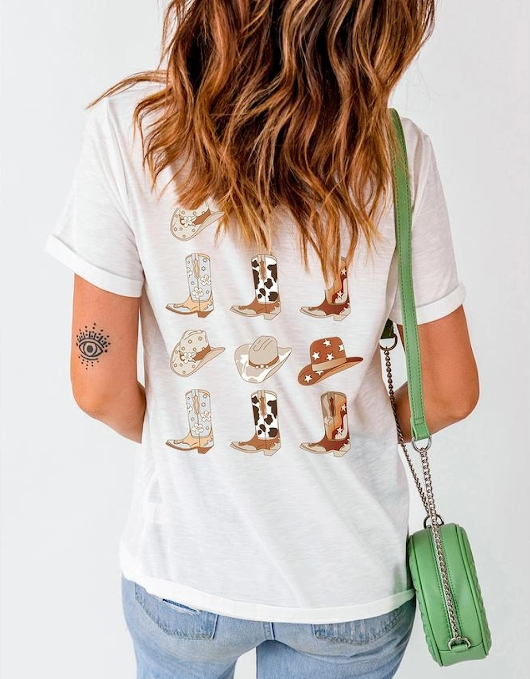 White Double-Side Cowboy Hat & Boots Graphic Tee