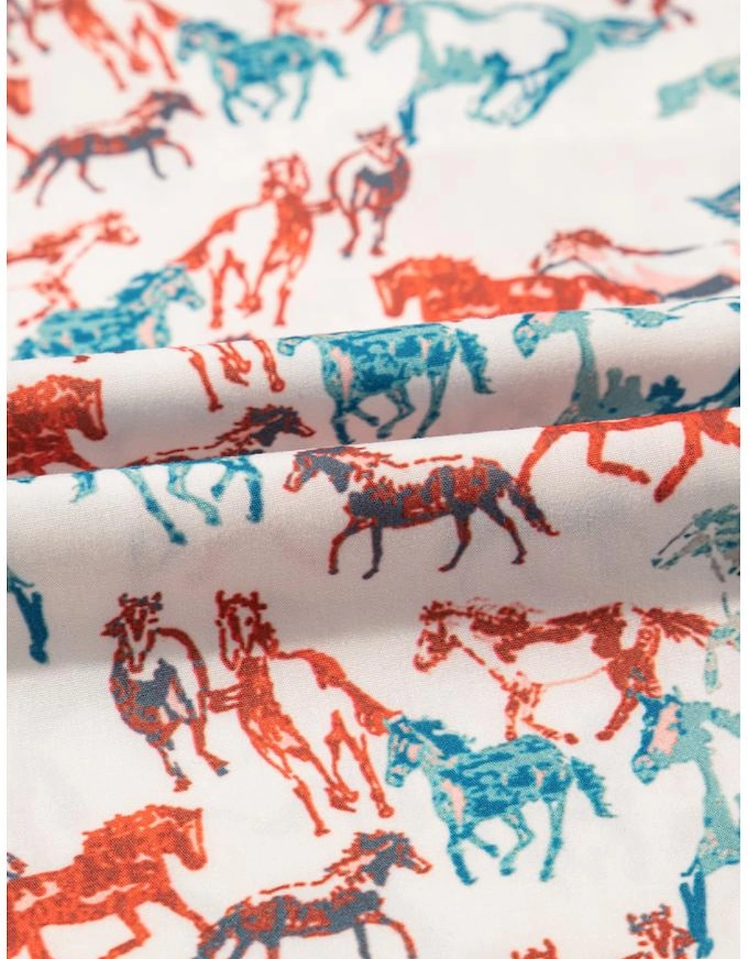 White Horse Galloping Allover Print Split Neck Plus Size Blouse