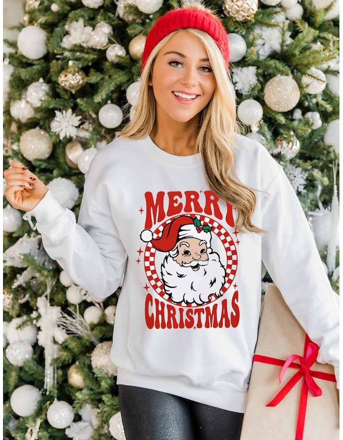 Beige MERRY CHRISTMAS Christmas Claus Graphic Drop Shoulder Sweatshirt, 10 of 9