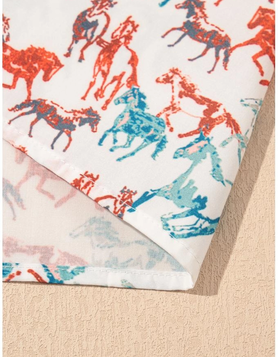 White Horse Galloping Allover Print Split Neck Plus Size Blouse