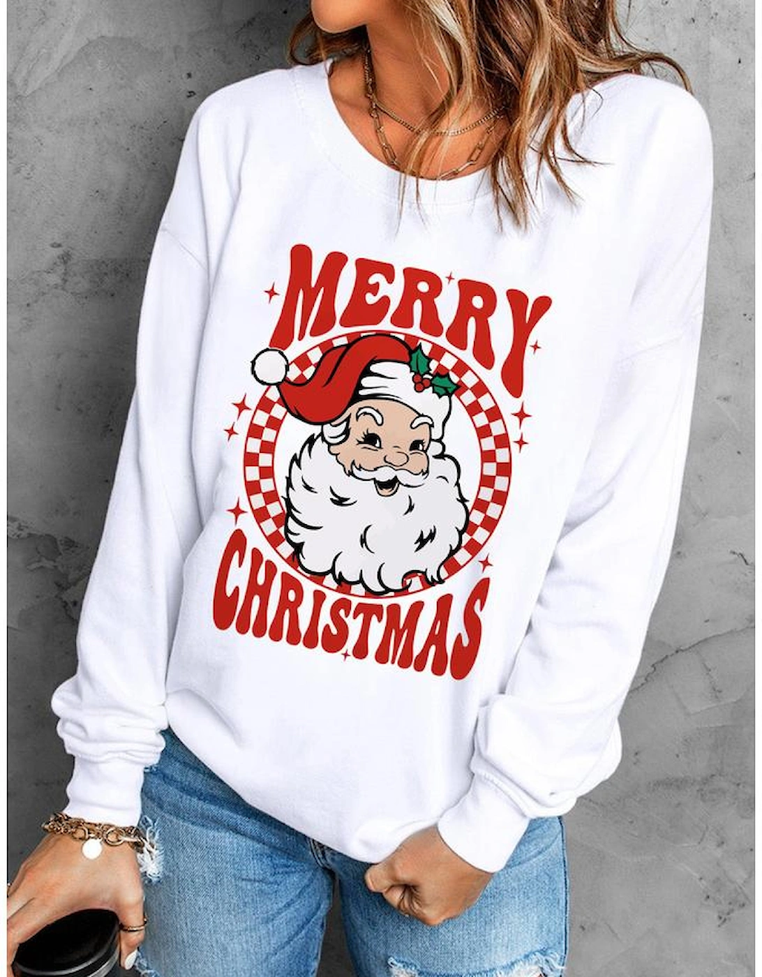 Beige MERRY CHRISTMAS Christmas Claus Graphic Drop Shoulder Sweatshirt