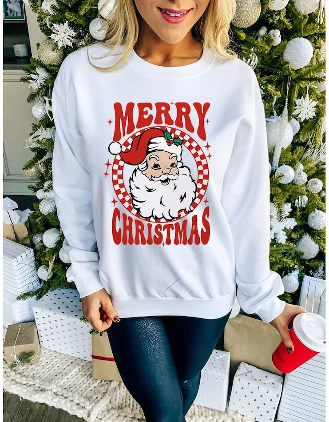 Beige MERRY CHRISTMAS Christmas Claus Graphic Drop Shoulder Sweatshirt