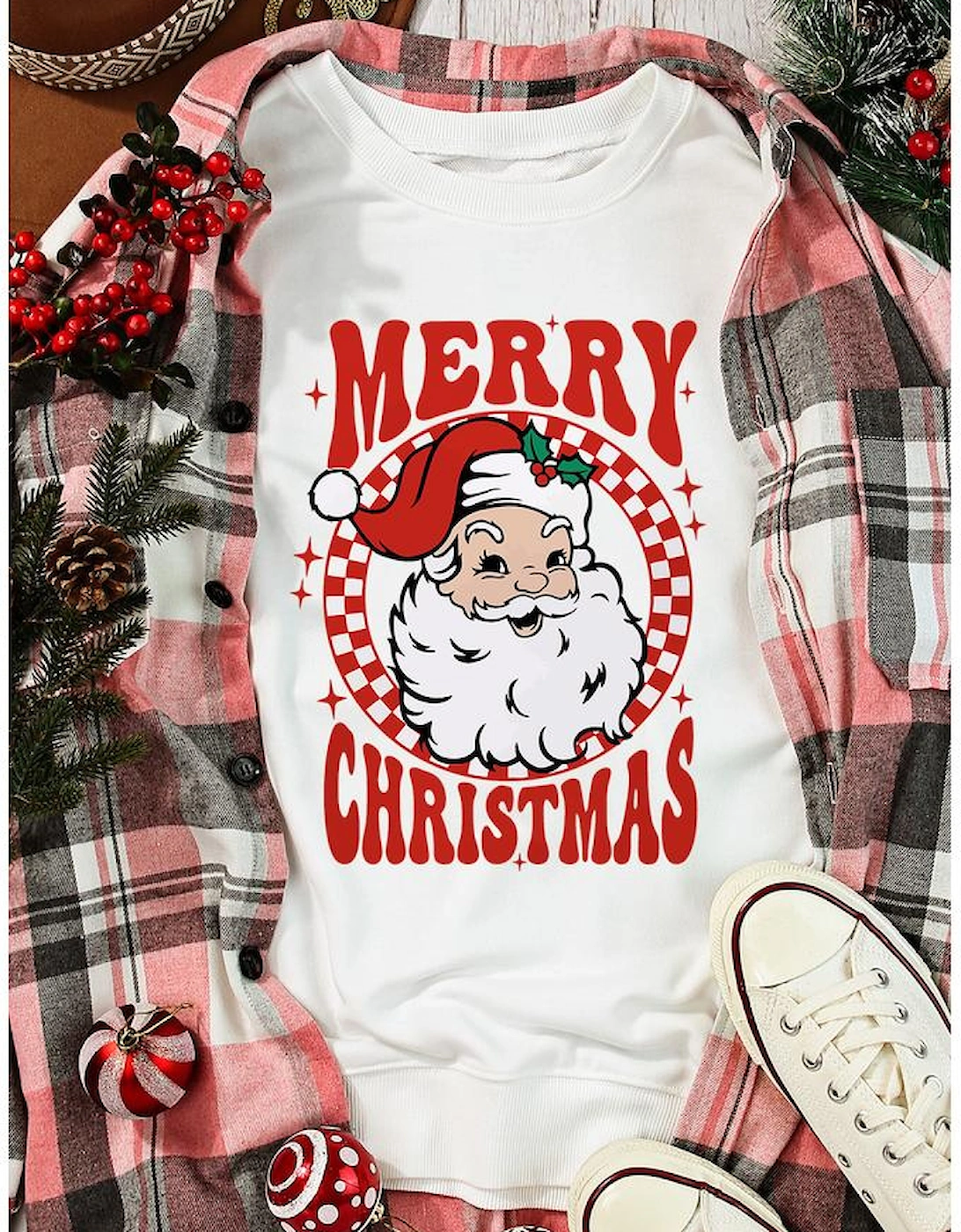 Beige MERRY CHRISTMAS Christmas Claus Graphic Drop Shoulder Sweatshirt