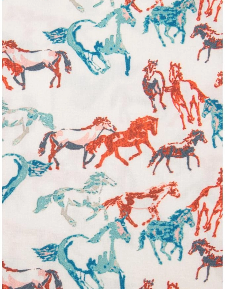 White Horse Galloping Allover Print Split Neck Plus Size Blouse