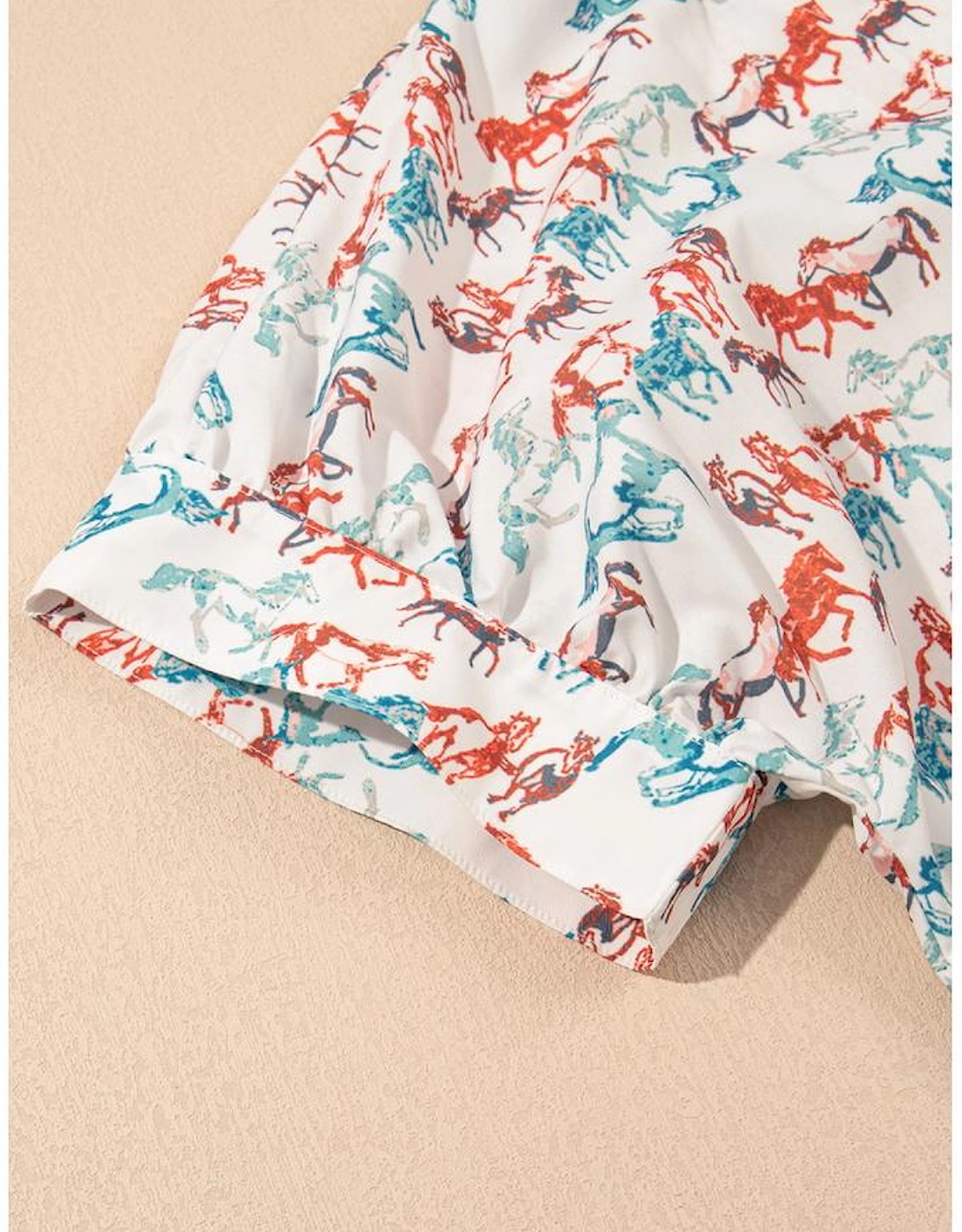 White Horse Galloping Allover Print Split Neck Plus Size Blouse