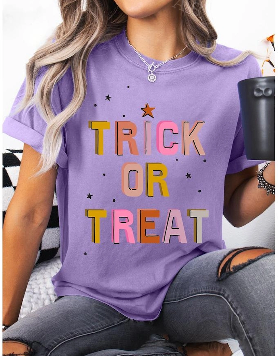 Wisteria TRICK OR TREAT Halloween Fashion Graphic T Shirt