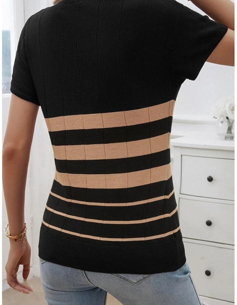 Black Striped Crew Neck Sweater T-shirt