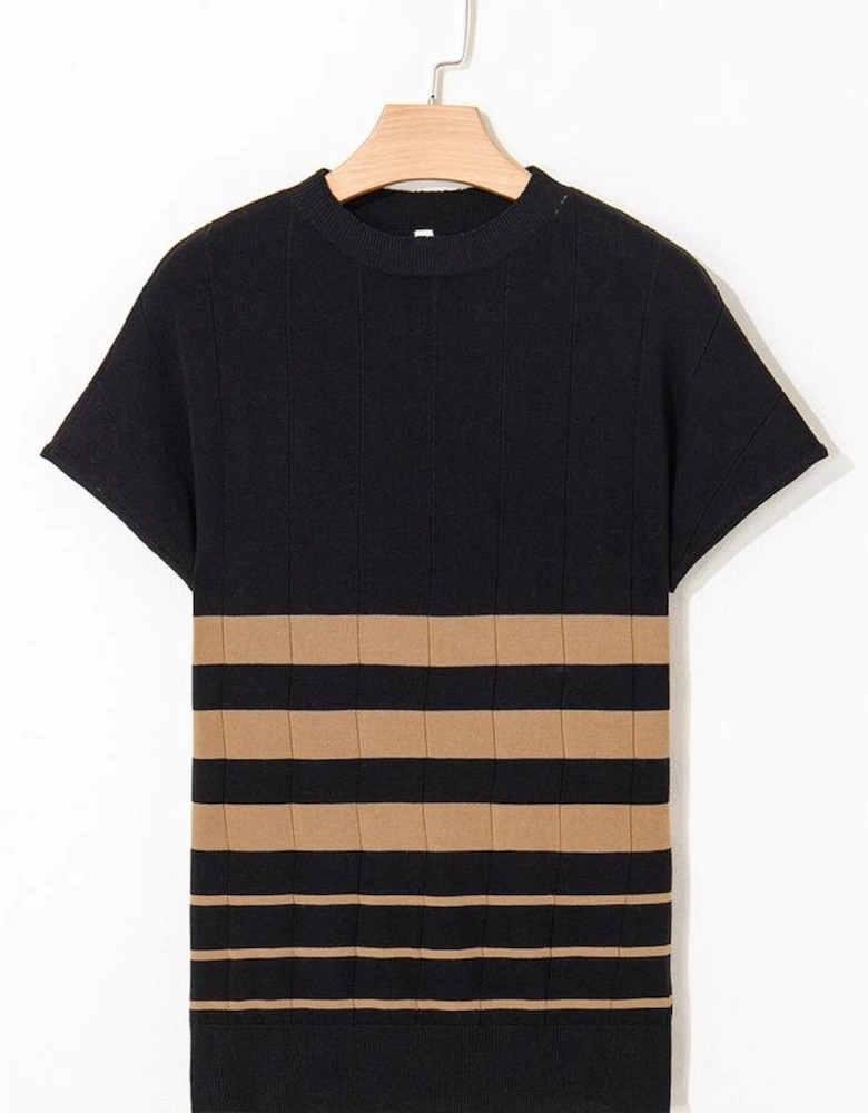 Black Striped Crew Neck Sweater T-shirt