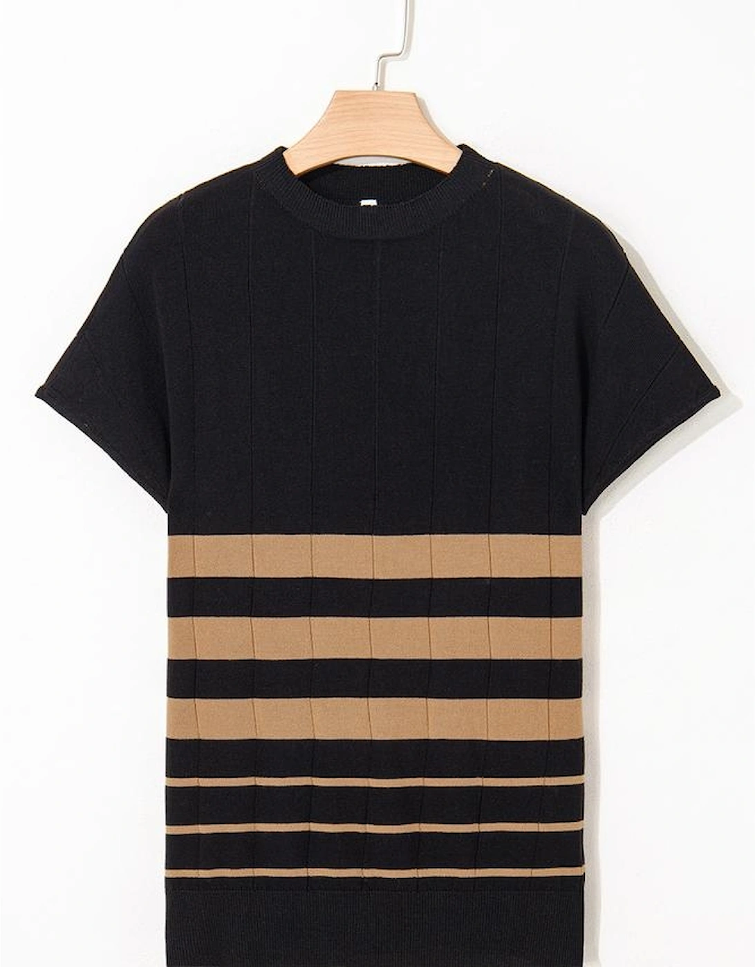 Black Striped Crew Neck Sweater T-shirt