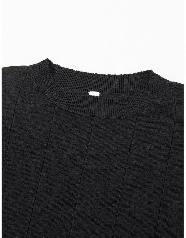 Black Striped Crew Neck Sweater T-shirt