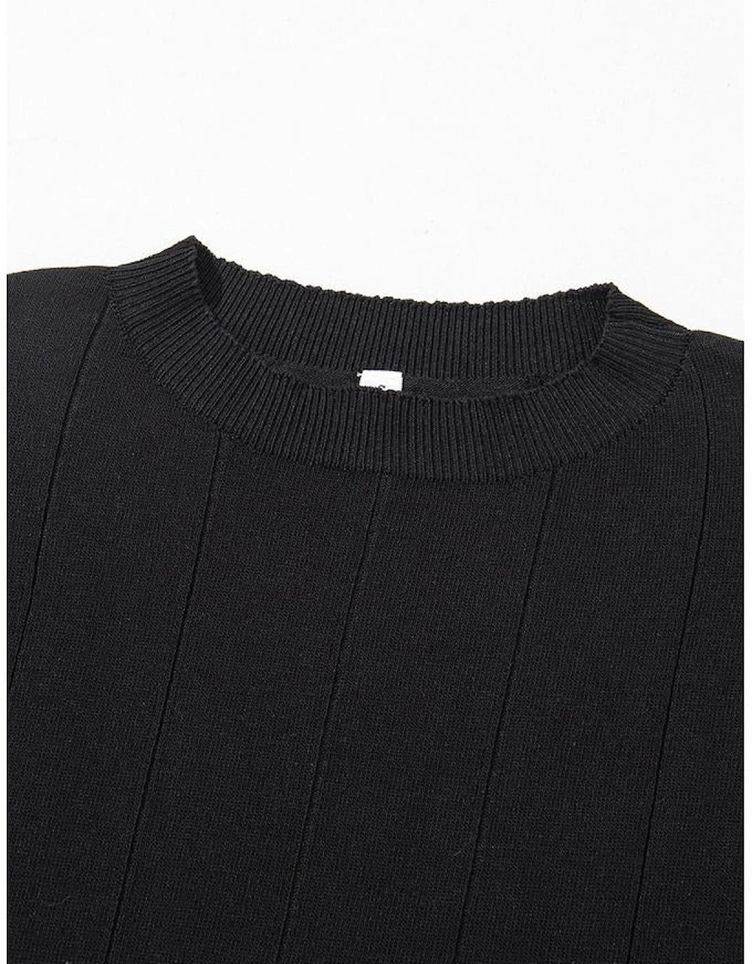 Black Striped Crew Neck Sweater T-shirt