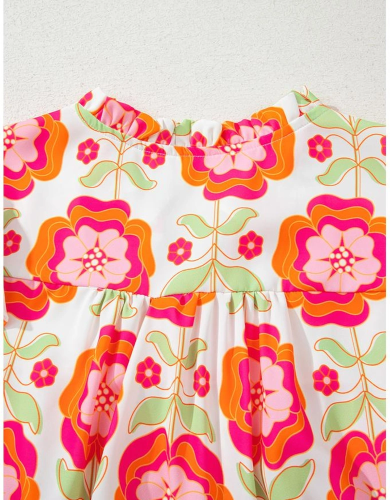 Rose Floral Printed Ruffled Long Sleeve Blouse