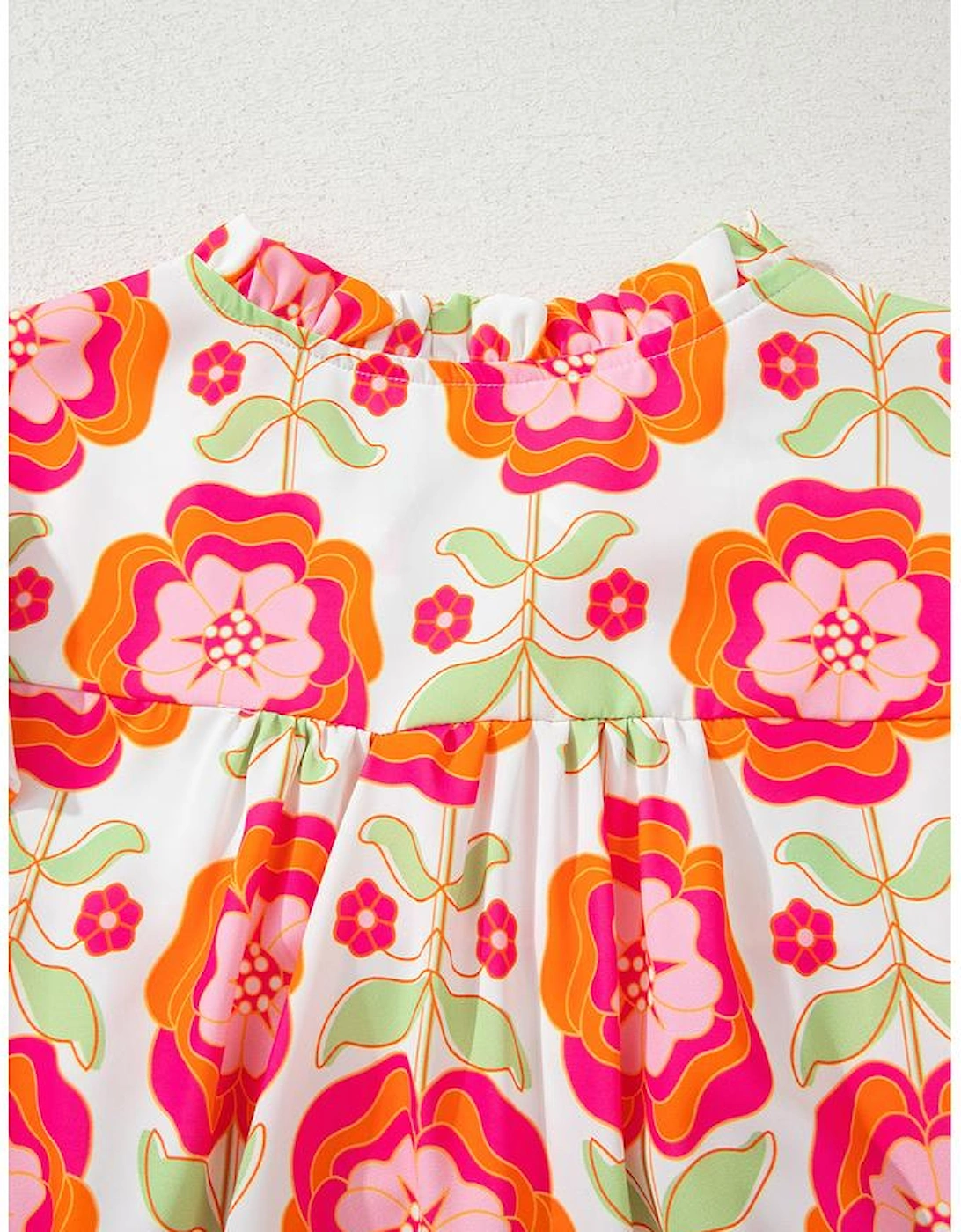 Rose Floral Printed Ruffled Long Sleeve Blouse