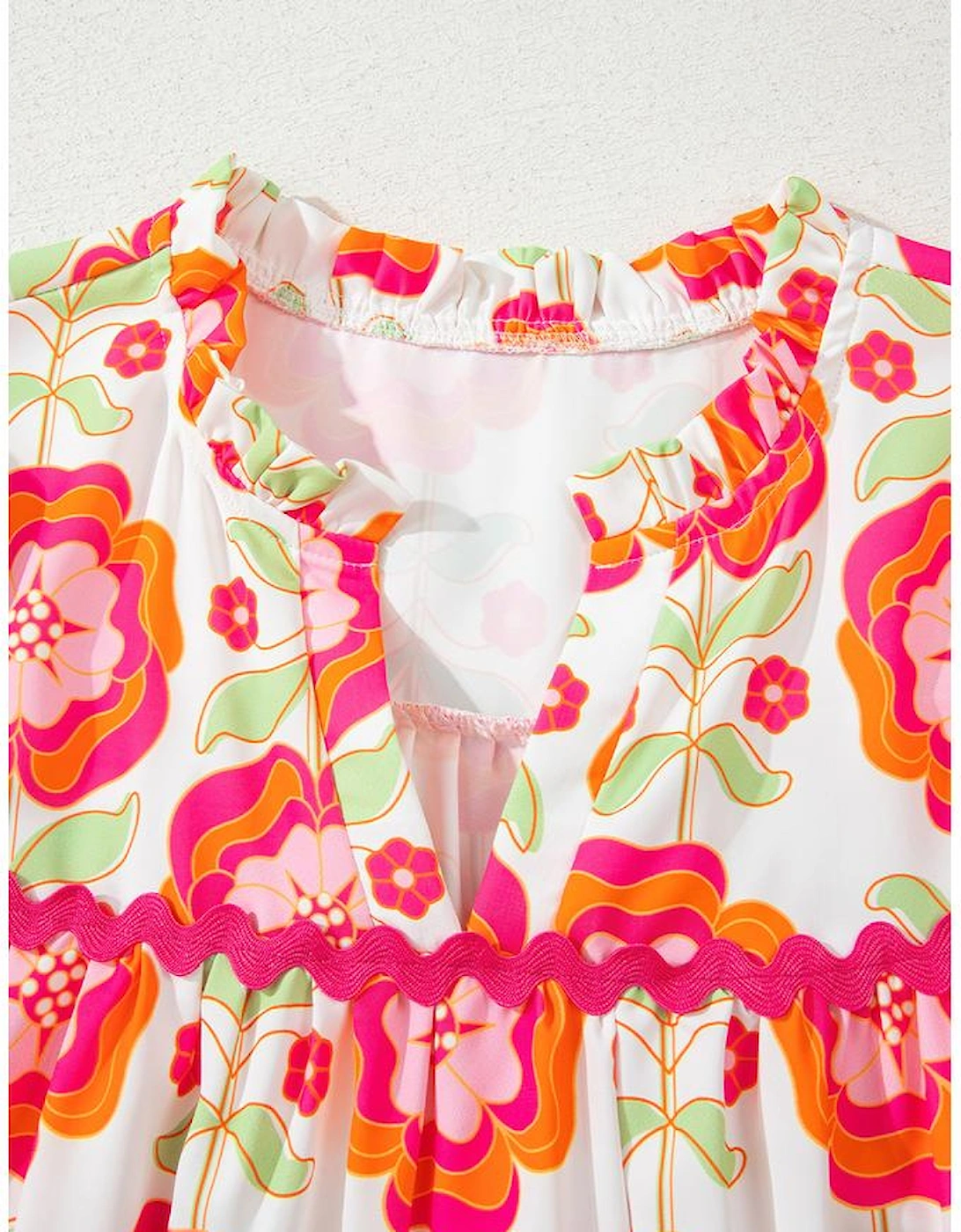 Rose Floral Printed Ruffled Long Sleeve Blouse