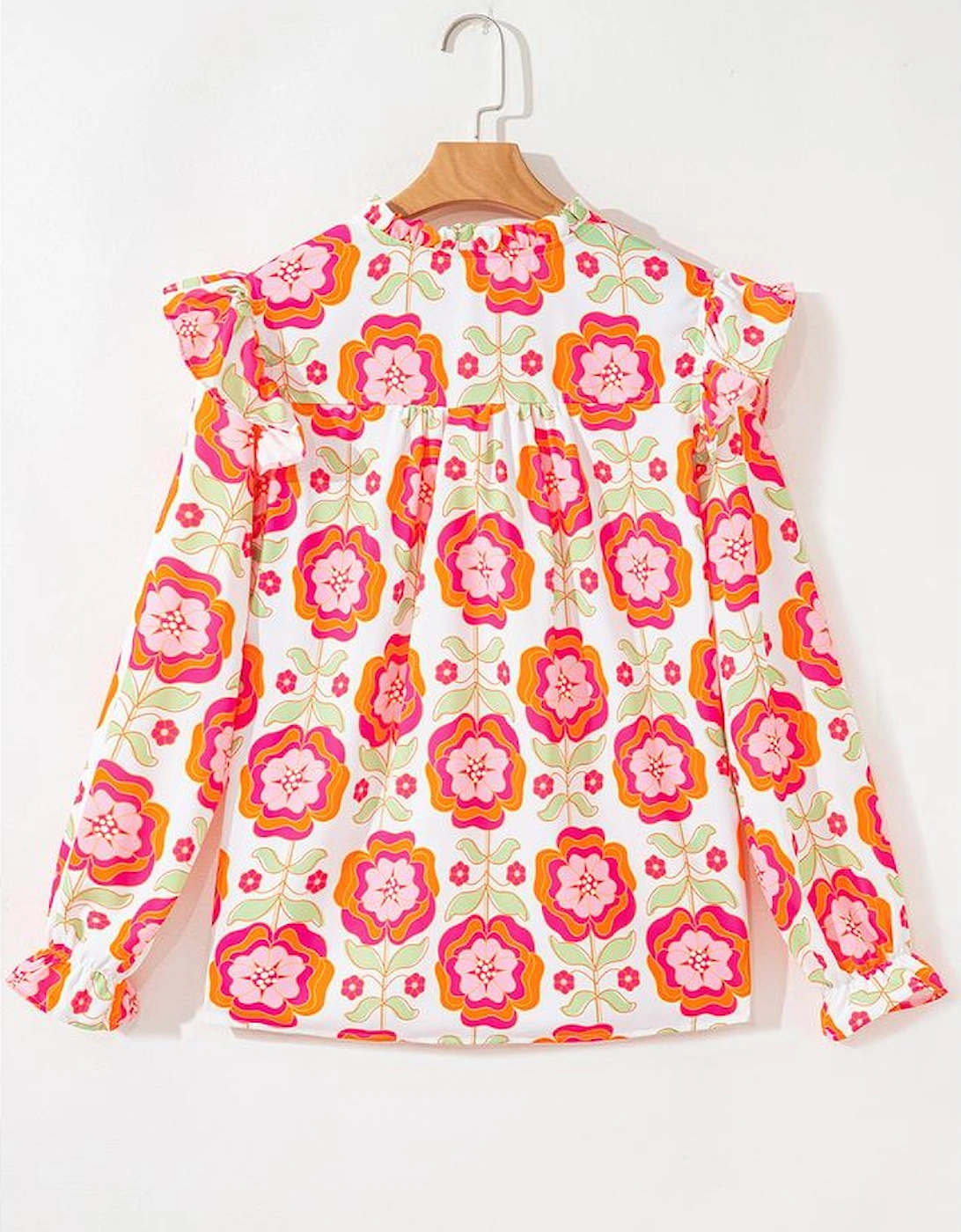 Rose Floral Printed Ruffled Long Sleeve Blouse