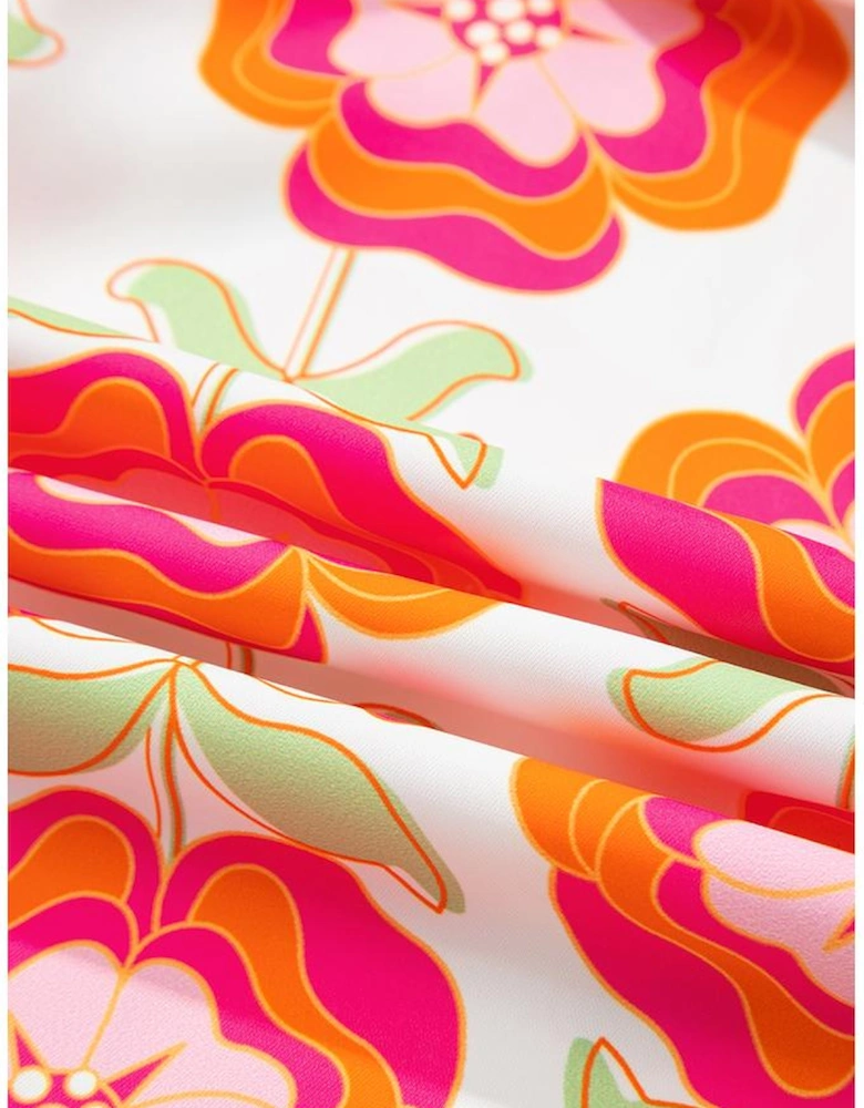 Rose Floral Printed Ruffled Long Sleeve Blouse