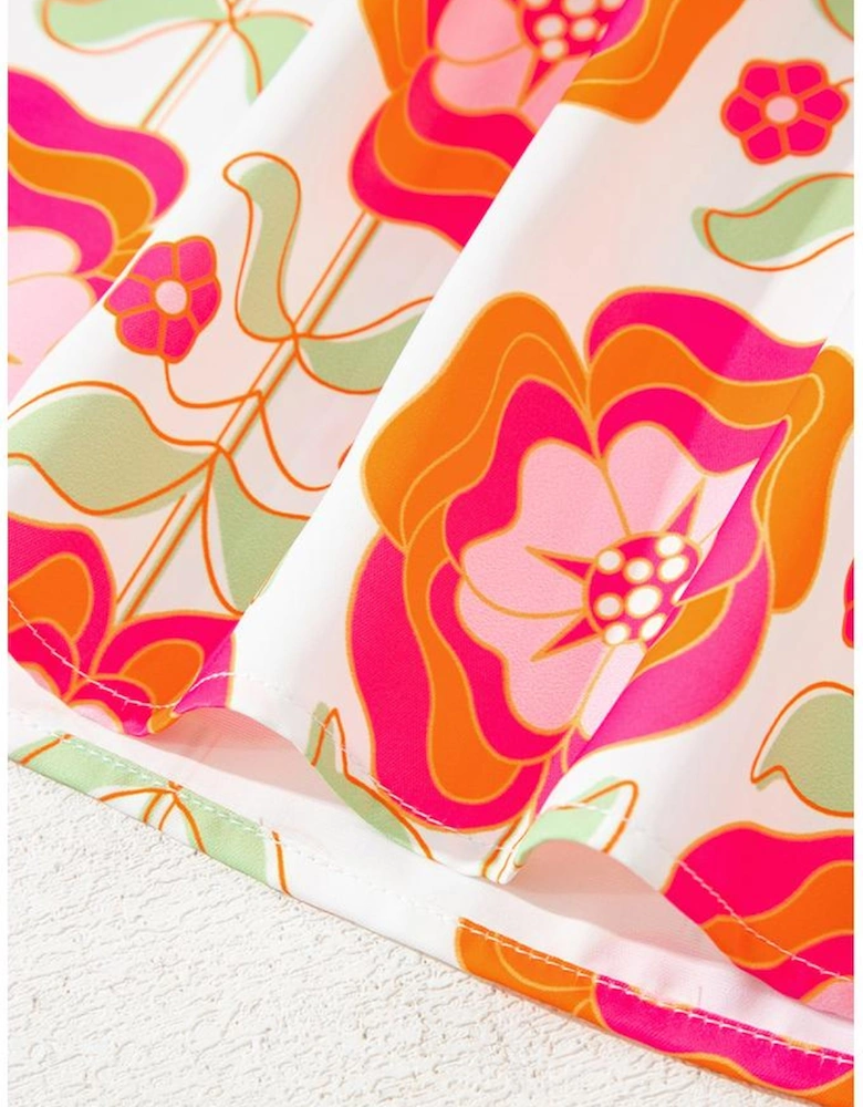 Rose Floral Printed Ruffled Long Sleeve Blouse