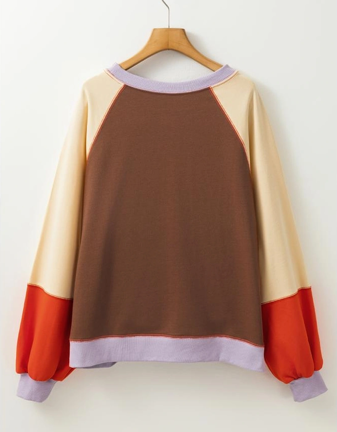 Orange Color Block Side Slits Raglan Sleeve Loose Fit Top