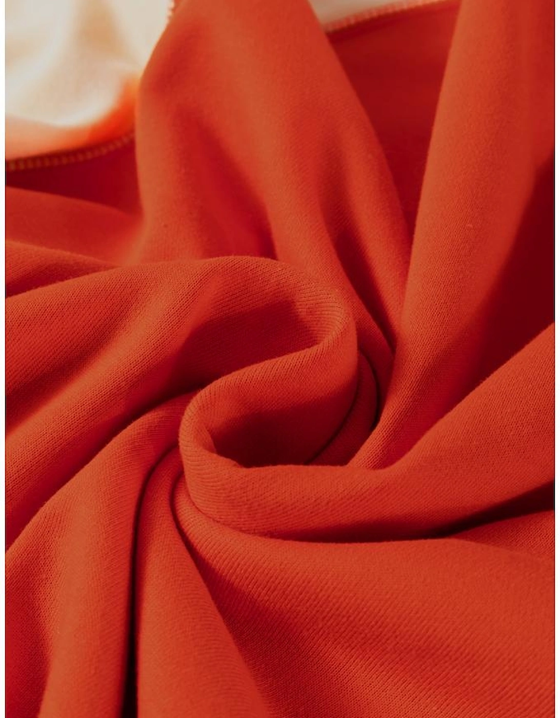 Orange Color Block Side Slits Raglan Sleeve Loose Fit Top