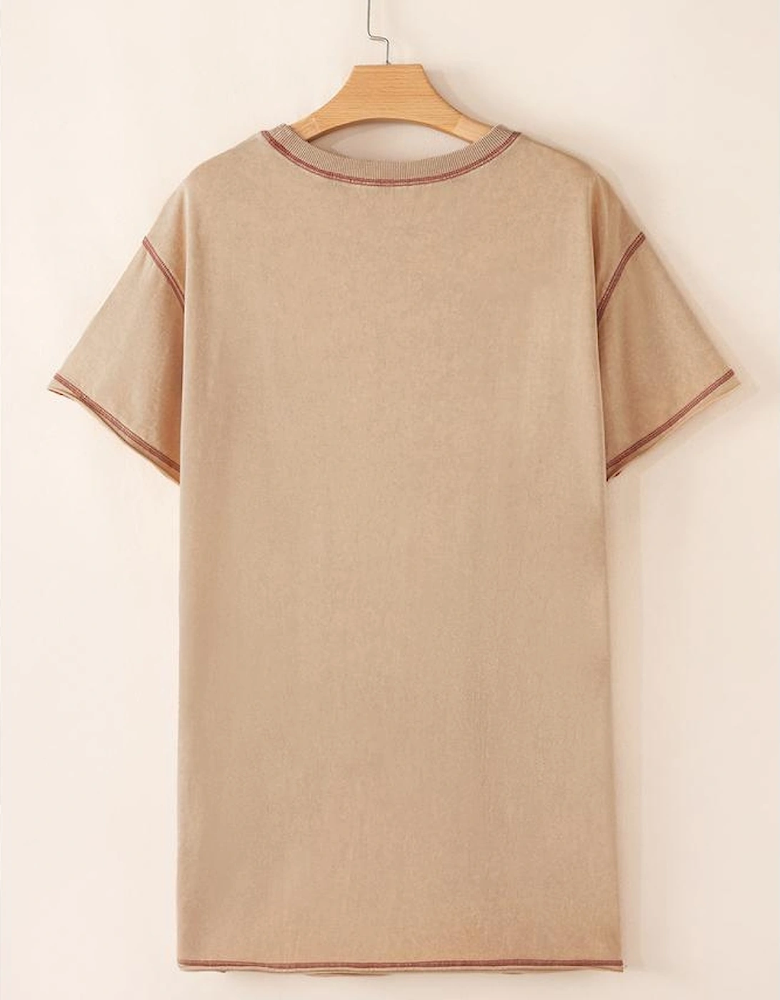 Pale Khaki Mineral Wash Stud Beaded Star Graphic Pocketed T Shirt Dress