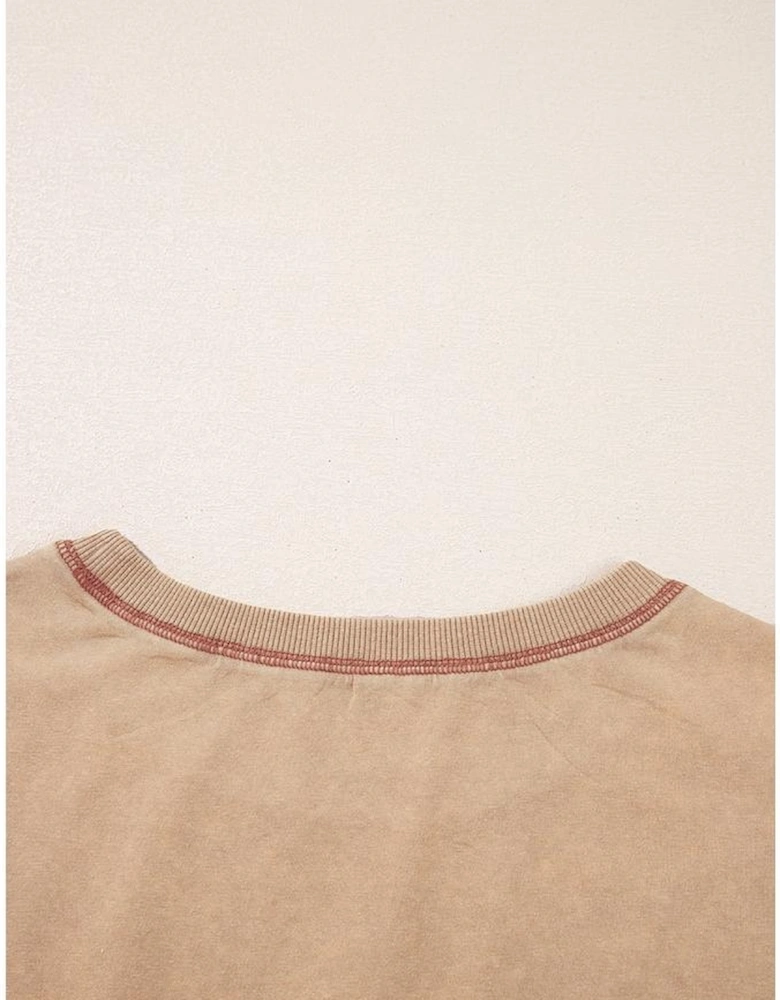 Pale Khaki Mineral Wash Stud Beaded Star Graphic Pocketed T Shirt Dress