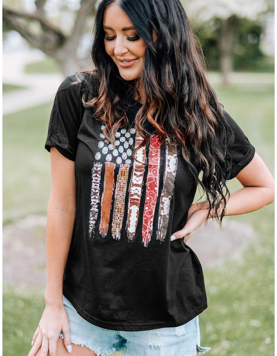 Black Western American Flag Graphic Tee