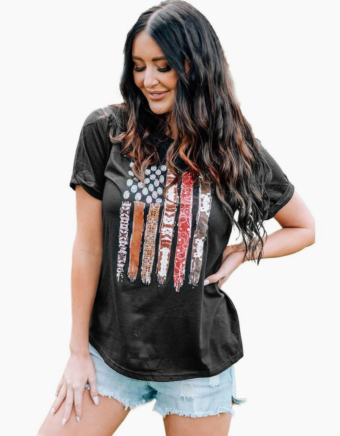 Black Western American Flag Graphic Tee