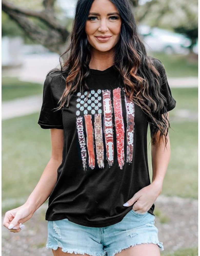 Black Western American Flag Graphic Tee