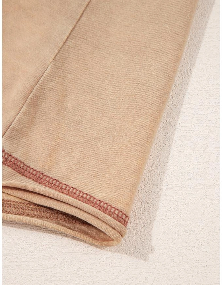 Pale Khaki Mineral Wash Stud Beaded Star Graphic Pocketed T Shirt Dress