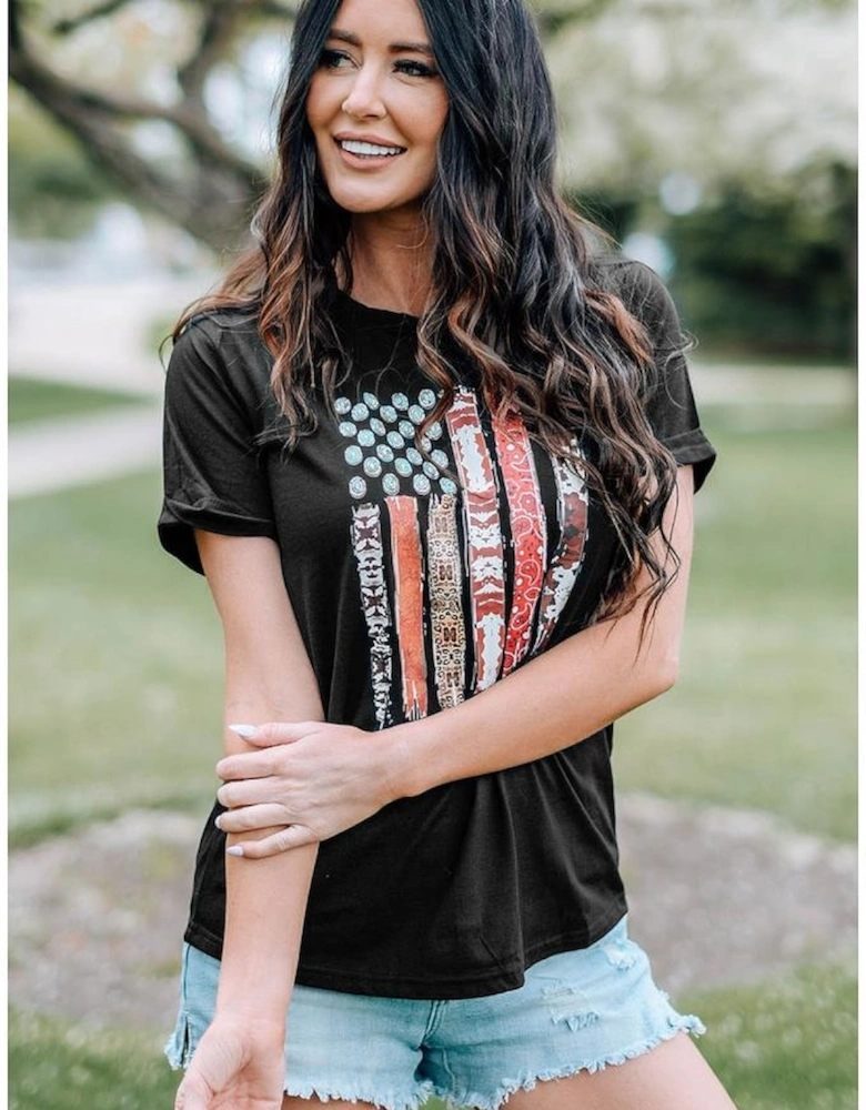 Black Western American Flag Graphic Tee