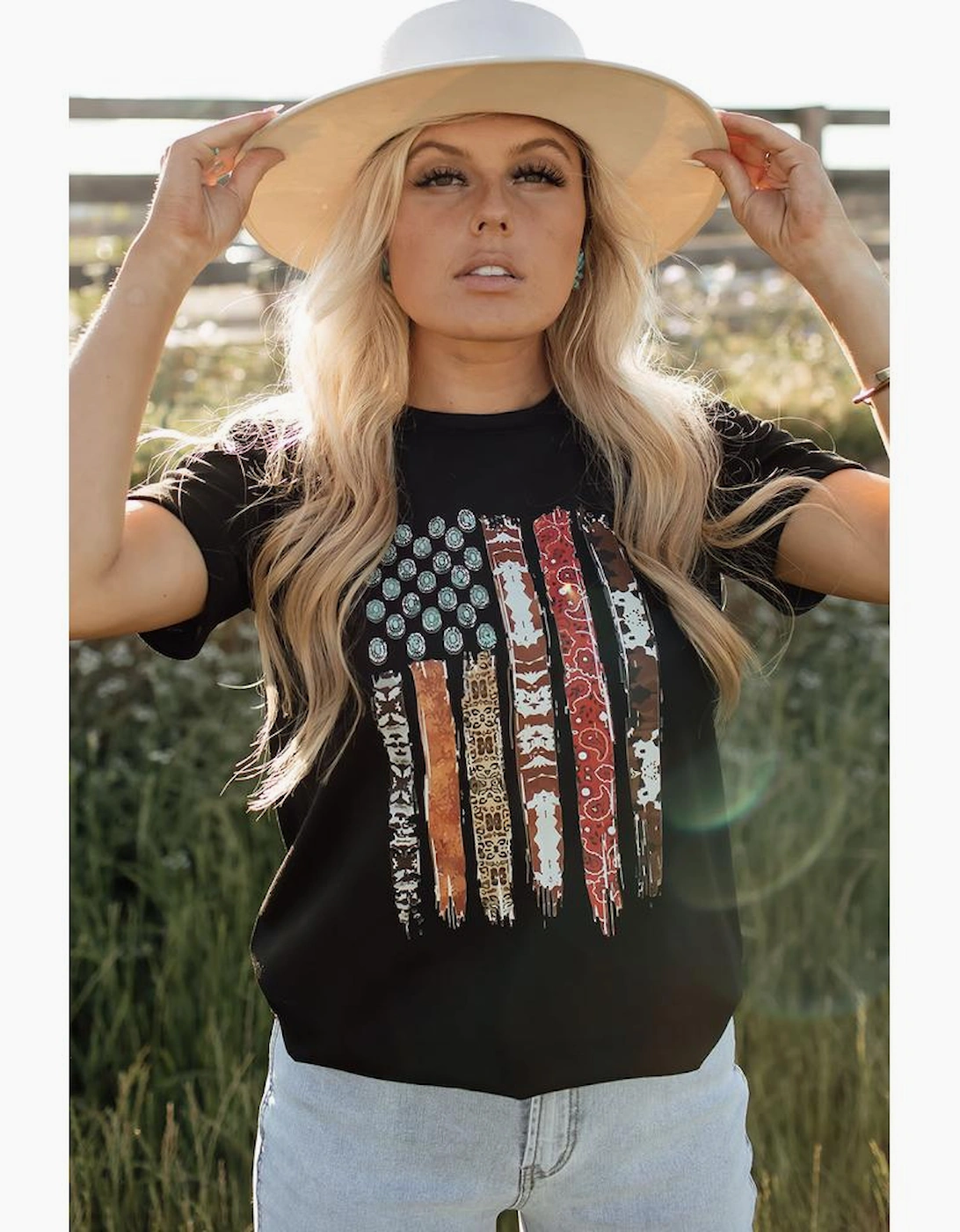 Black Western American Flag Graphic Tee