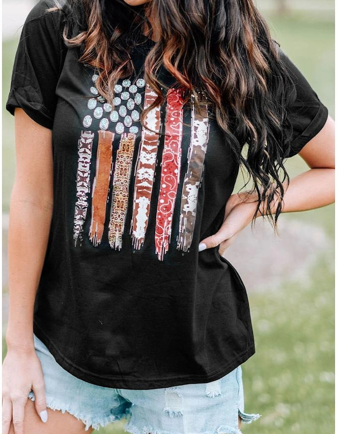 Black Western American Flag Graphic Tee, 16 of 15