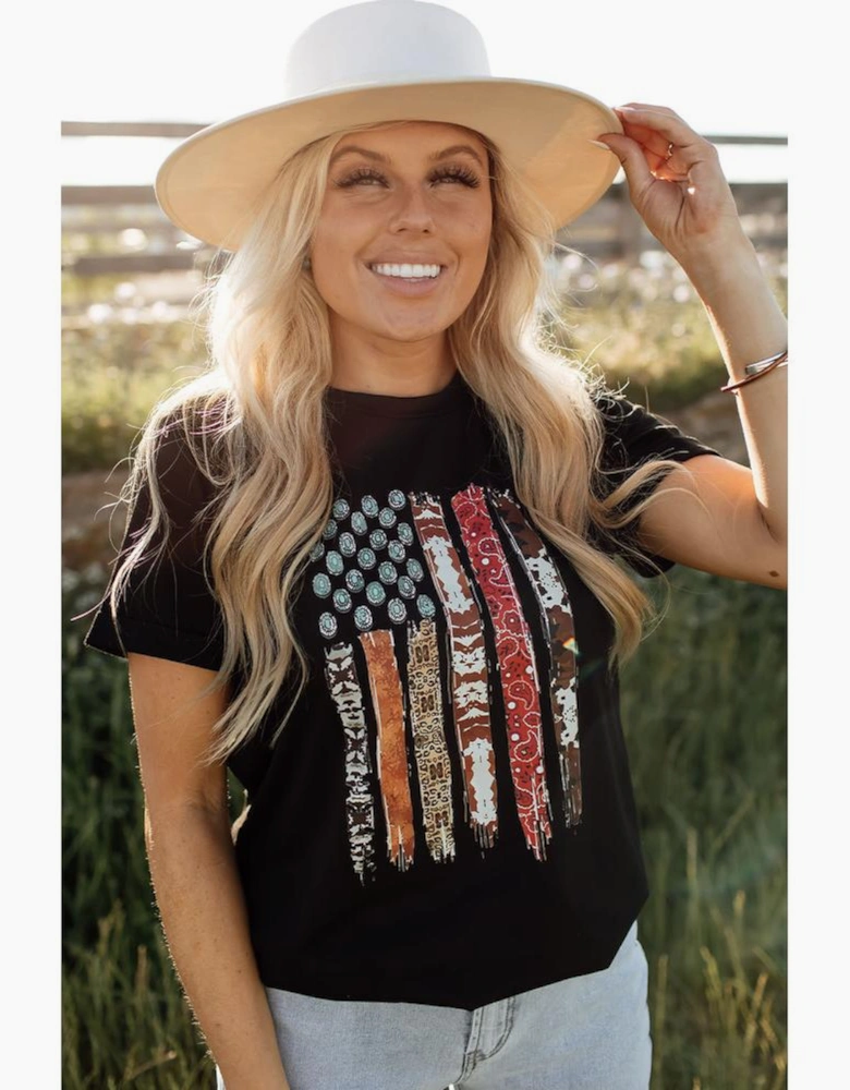 Black Western American Flag Graphic Tee