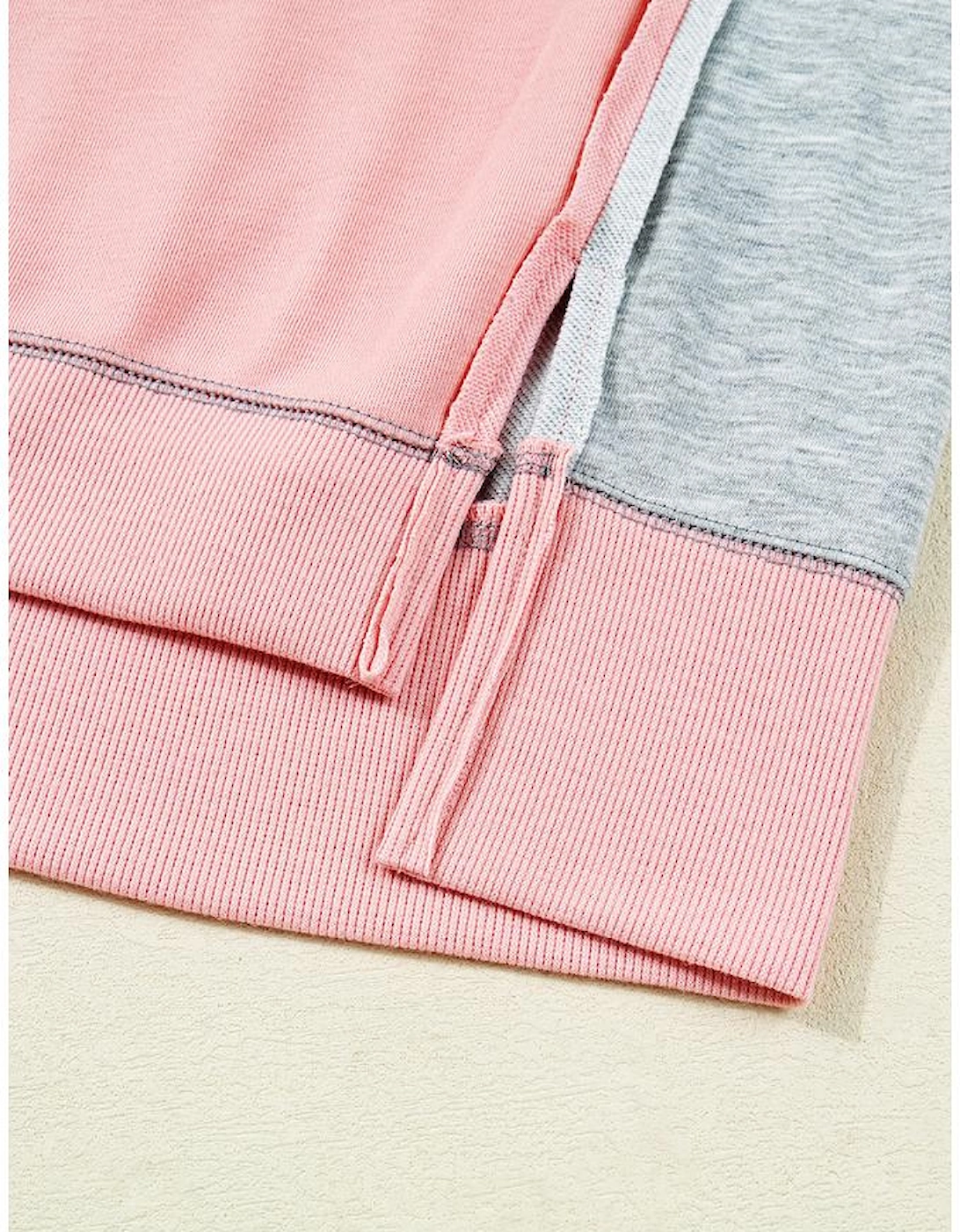 Apricot Pink Exposed Seam Color Block Patchwork Slit Cuffs Oversize Sweatshirt