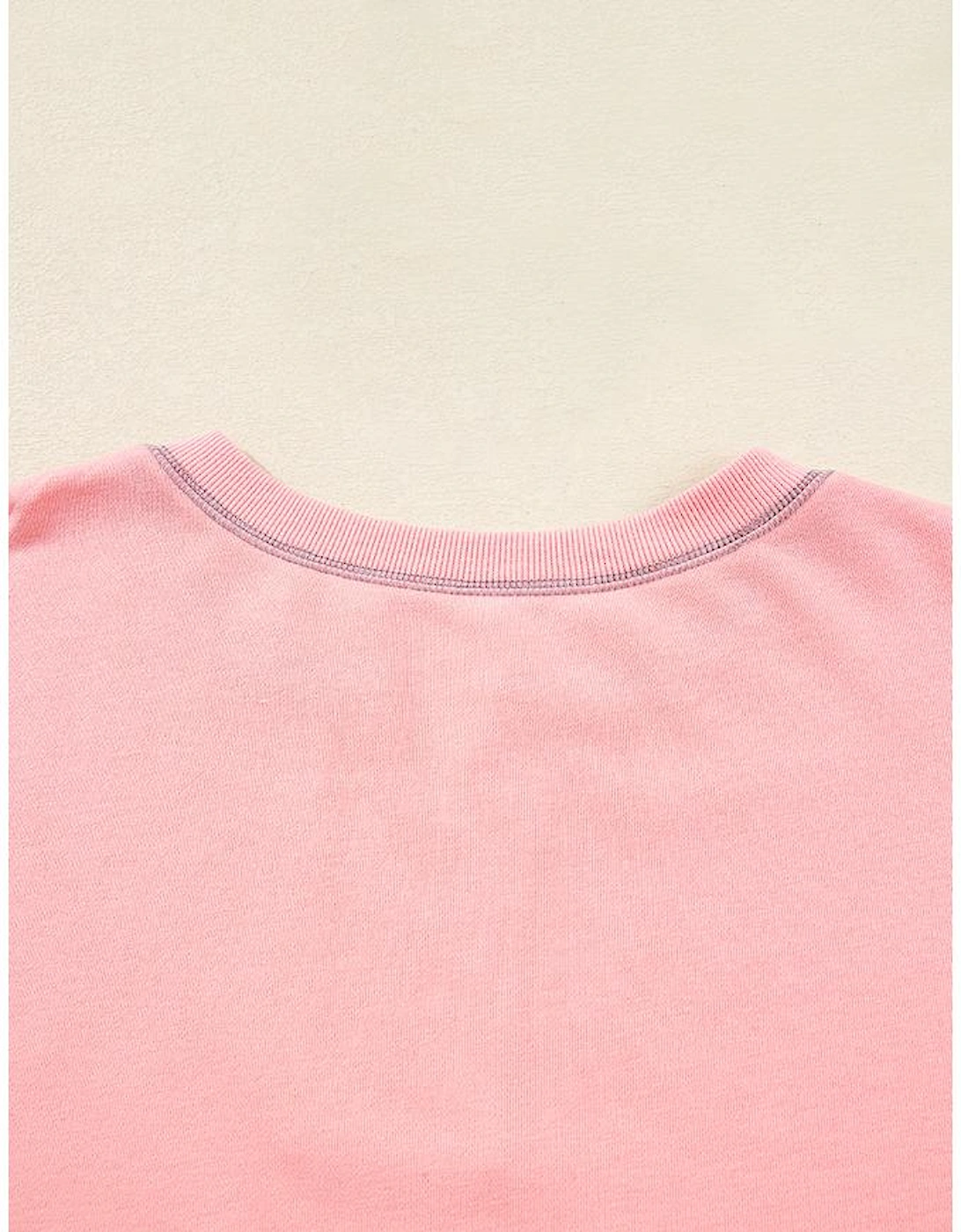 Apricot Pink Exposed Seam Color Block Patchwork Slit Cuffs Oversize Sweatshirt