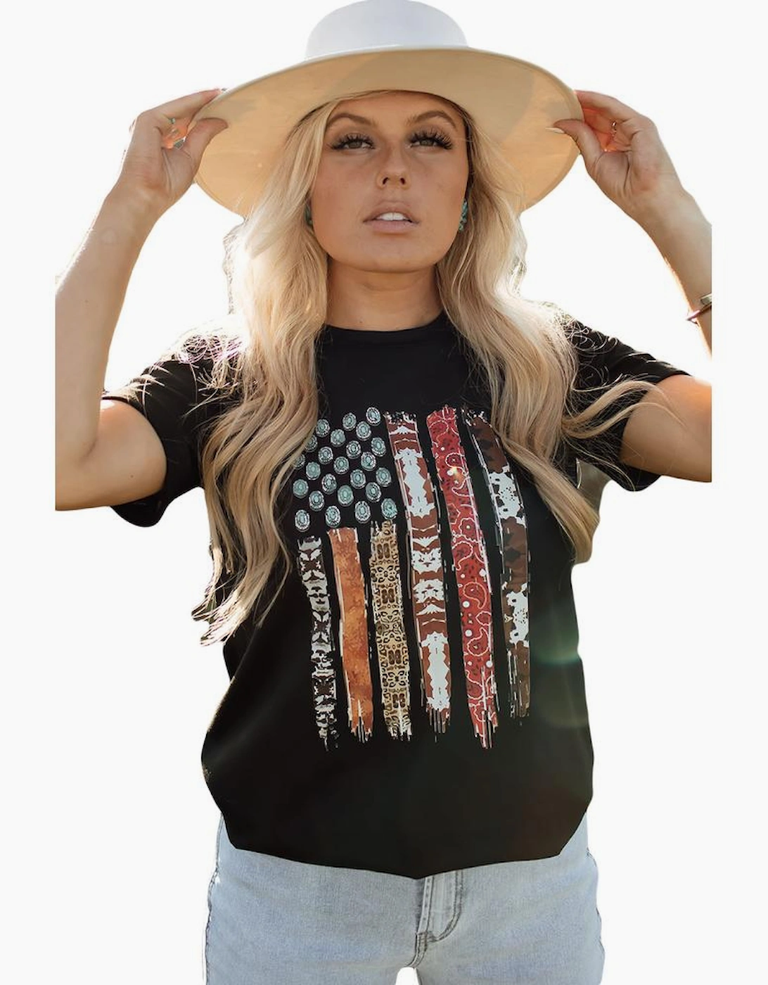 Black Western American Flag Graphic Tee