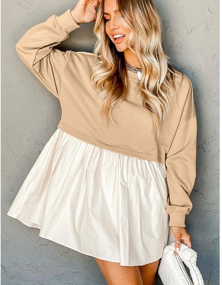 Pale Khaki Sweatshirt Poplin Mini Dress