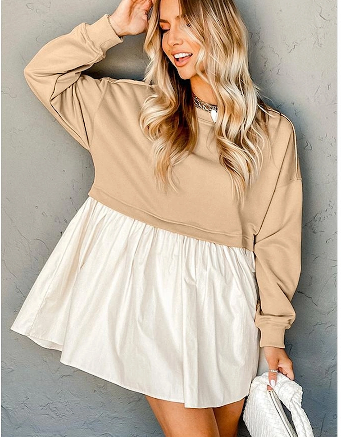 Pale Khaki Sweatshirt Poplin Mini Dress, 8 of 7